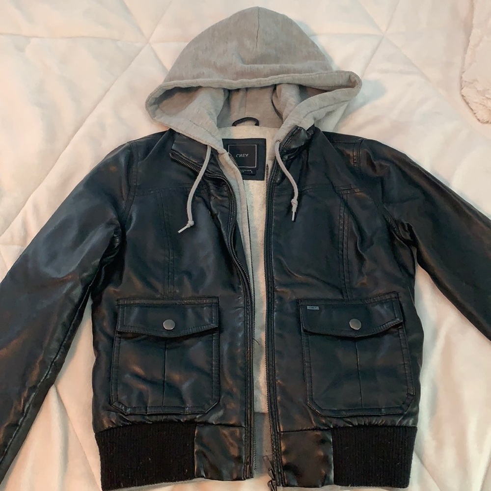 Obey black leather jacket